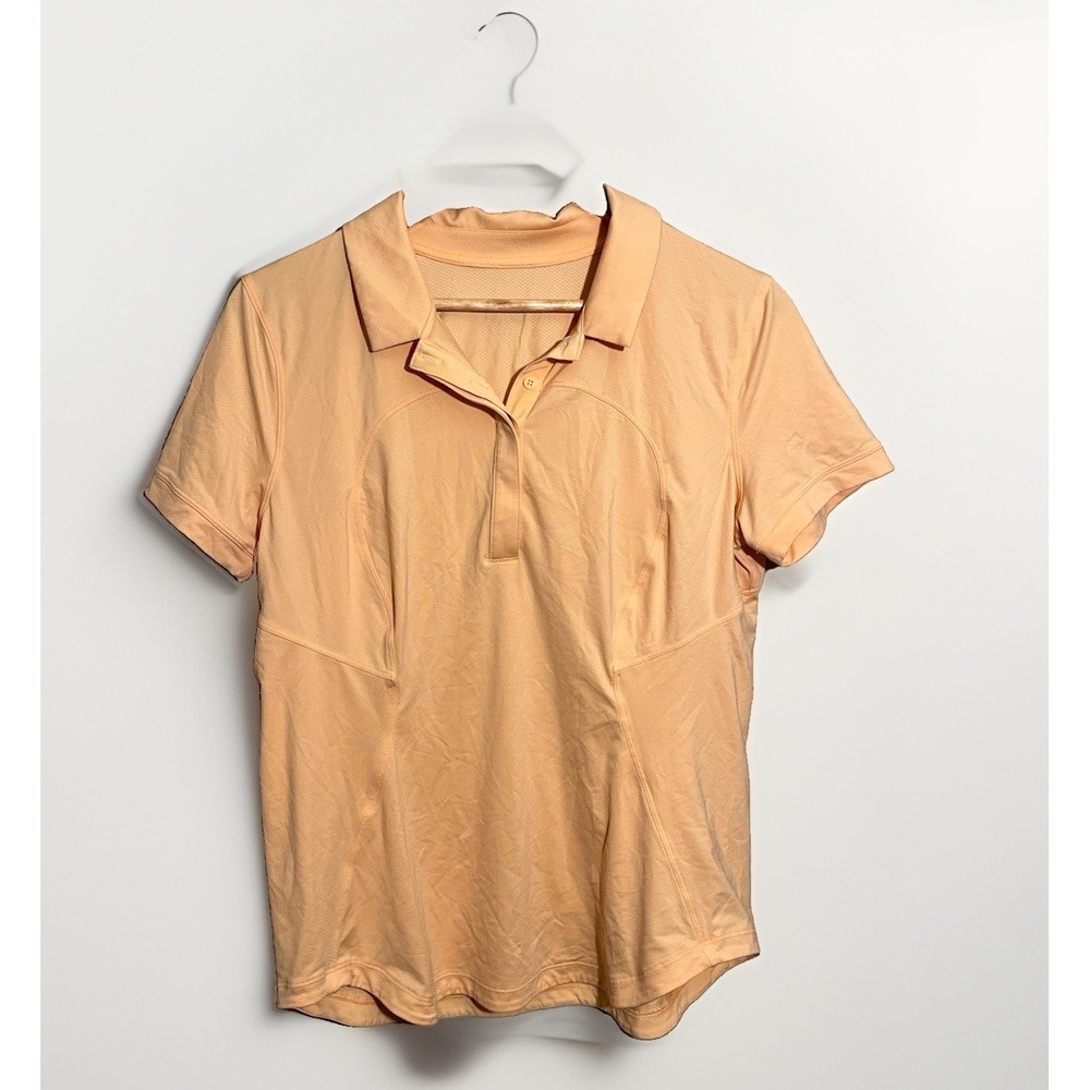 Lululemon Quick Drying Short Sleeve Polo Slim Size 12 Tennis Summer Glow Peach